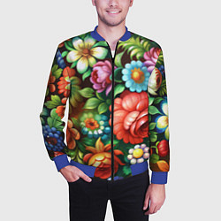 Бомбер мужской Жостово роспись цветы традиционный узор, цвет: 3D-синий — фото 2