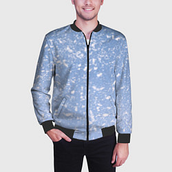 Бомбер мужской Белые хлопья на голубом фоне, цвет: 3D-черный — фото 2