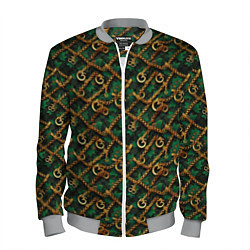Бомбер мужской Золотая цепочка на зеленой ткани, цвет: 3D-меланж