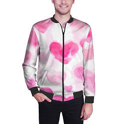 Бомбер мужской Акварельные розовые сердечки, цвет: 3D-черный — фото 2