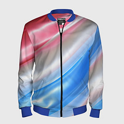 Бомбер мужской Белые синие красные светлые полосы абстракции, цвет: 3D-синий
