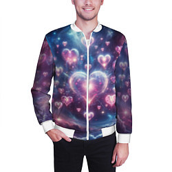 Бомбер мужской Космические сердца - звезды, цвет: 3D-белый — фото 2