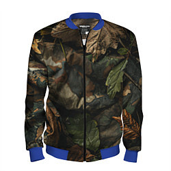 Бомбер мужской Реалистичный охотничий камуфляж из ткани и листьев, цвет: 3D-синий