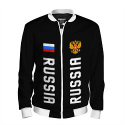 Бомбер мужской Россия три полоски на черном фоне, цвет: 3D-белый
