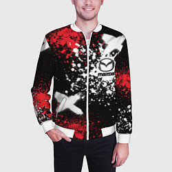 Бомбер мужской Мазда на фоне граффити и брызг красок, цвет: 3D-белый — фото 2