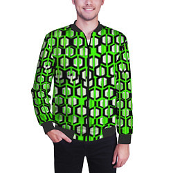 Бомбер мужской Техно узор из шестиугольников зелёный, цвет: 3D-черный — фото 2