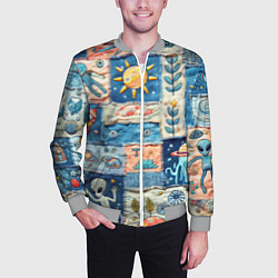 Бомбер мужской Инопланетные обитатели на пэчворке, цвет: 3D-меланж — фото 2