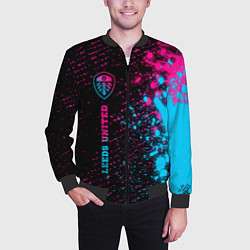 Бомбер мужской Leeds United - neon gradient по-вертикали, цвет: 3D-черный — фото 2