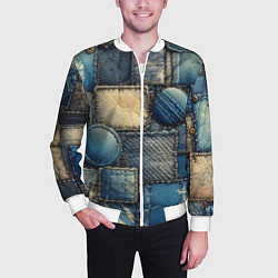 Бомбер мужской Denim patchwork - ai art, цвет: 3D-белый — фото 2