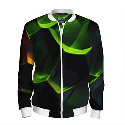 Бомбер мужской Green neon abstract geometry, цвет: 3D-белый