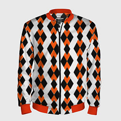 Мужской бомбер Чёрные и оранжевые ромбы на белом фоне