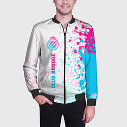 Бомбер мужской Club Brugge neon gradient style по-вертикали, цвет: 3D-черный — фото 2