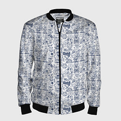 Бомбер мужской Человечки и животные скетч, цвет: 3D-черный