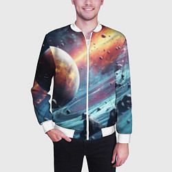 Бомбер мужской Объемный космос и планеты, цвет: 3D-белый — фото 2