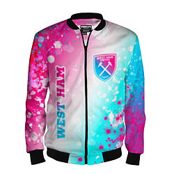 Бомбер мужской West Ham neon gradient style вертикально, цвет: 3D-черный