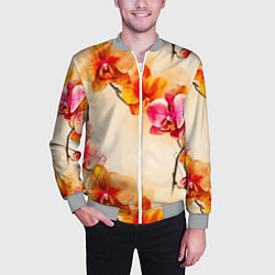 Бомбер мужской Оранжевые орхидеи акварельные, цвет: 3D-меланж — фото 2