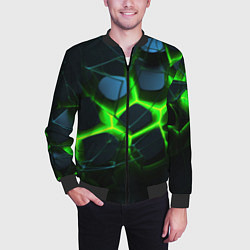 Бомбер мужской Зеленый неон и разлом плит, цвет: 3D-черный — фото 2