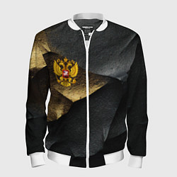 Бомбер мужской Золотой герб России на темном фоне, цвет: 3D-белый
