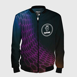 Бомбер мужской Saab neon hexagon, цвет: 3D-черный