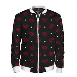 Бомбер мужской Красные сердечки и белые точки на черном, цвет: 3D-белый