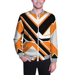 Бомбер мужской Чёрно-оранжевые широкие линии на белом фоне, цвет: 3D-меланж — фото 2