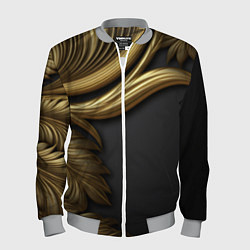 Бомбер мужской Золотые объемные листья на черном, цвет: 3D-меланж