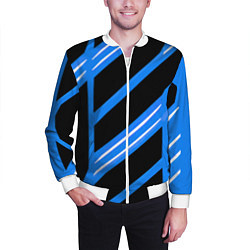 Бомбер мужской Black and white stripes on a blue background, цвет: 3D-белый — фото 2