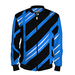 Мужской бомбер Black and white stripes on a blue background