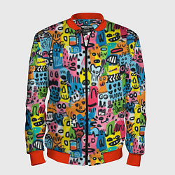 Бомбер мужской Весёлые лица абстрактные, цвет: 3D-красный