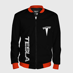 Бомбер мужской Tesla logo white, цвет: 3D-красный