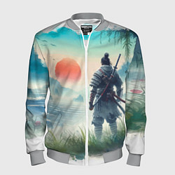 Бомбер мужской Японский самурай на берегу горного озера, цвет: 3D-меланж