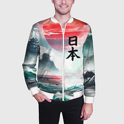 Бомбер мужской Япония - страна восходящего солнца - акварель, цвет: 3D-белый — фото 2