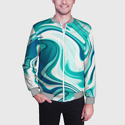 Бомбер мужской Кислотно синий белый мраморный фон, цвет: 3D-меланж — фото 2