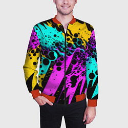 Бомбер мужской Разноцветная неоновая абстракция - нейроарт, цвет: 3D-красный — фото 2