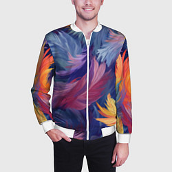 Бомбер мужской Радужные перья, цвет: 3D-белый — фото 2