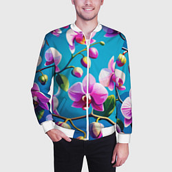 Бомбер мужской Орхидея цветы паттерн, цвет: 3D-белый — фото 2