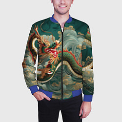 Бомбер мужской Японский дракон контрасты, цвет: 3D-синий — фото 2
