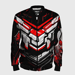 Бомбер мужской Красно-белая агрессивная абстракция на чёрном фоне, цвет: 3D-черный