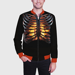 Бомбер мужской Огонь в груди скелета - костюм на хэллоуин, цвет: 3D-красный — фото 2