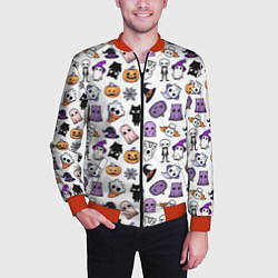 Бомбер мужской Кавайный хэллоуин - призраки и черепа на белом фон, цвет: 3D-красный — фото 2
