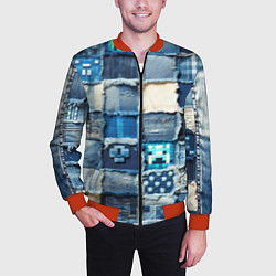 Бомбер мужской Minecraft на пэчворк дениме, цвет: 3D-красный — фото 2