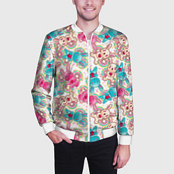 Бомбер мужской Зайчики цветной паттерн, цвет: 3D-белый — фото 2