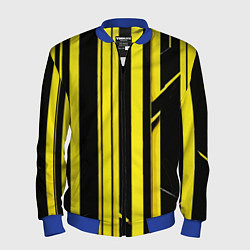 Бомбер мужской Толстые жёлтые полосы на чёрном фоне, цвет: 3D-синий