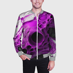 Бомбер мужской Фиолетово-белая абстрактная структура, цвет: 3D-меланж — фото 2