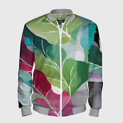 Мужской бомбер Акварельные листья и полоски