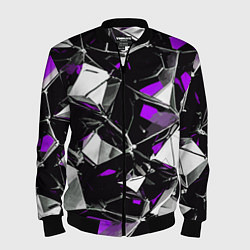 Бомбер мужской Фиолетово-белый паттерн на чёрном фоне, цвет: 3D-черный