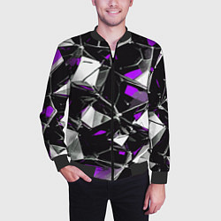 Бомбер мужской Фиолетово-белый паттерн на чёрном фоне, цвет: 3D-черный — фото 2