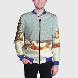 Бомбер мужской Дома и снежное небо, цвет: 3D-синий — фото 2