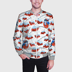 Бомбер мужской Снегири в шапочках на рябине, цвет: 3D-меланж — фото 2