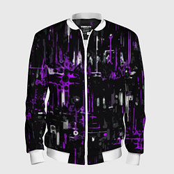 Бомбер мужской Бело-фиолетовая тревожная абстракция на чёрном фон, цвет: 3D-белый